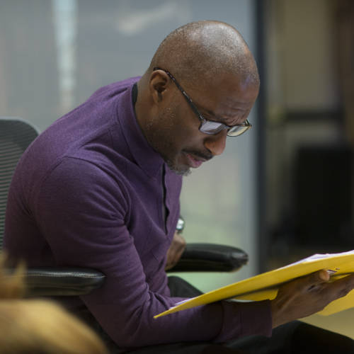 Clint Dyer in rehearsal for The Kid Stays in the Picture (Photo: Sarah Ainslie)