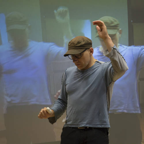 Simon McBurney (Director) in rehearsal for The Kid Stays in the Picture (Photo: Sarah Ainslie)