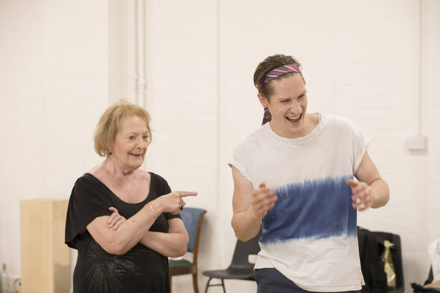 June Watson (Molly) and Dan Parr (Brink) in rehearsal for Road by Jim Cartwright (Photo: Johan Persson)