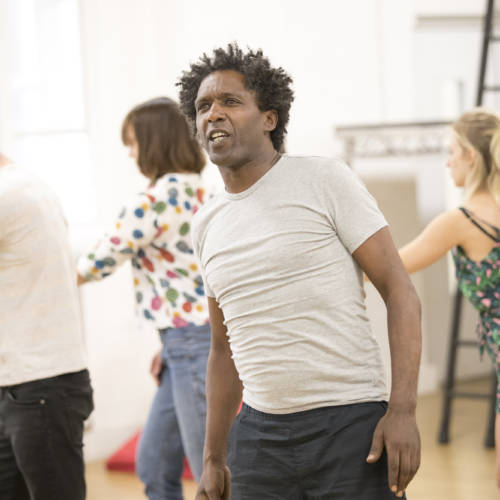 Lemn Sissay (Scullery) in rehearsal for Road by Jim Cartwright (Photo: Johan Persson)