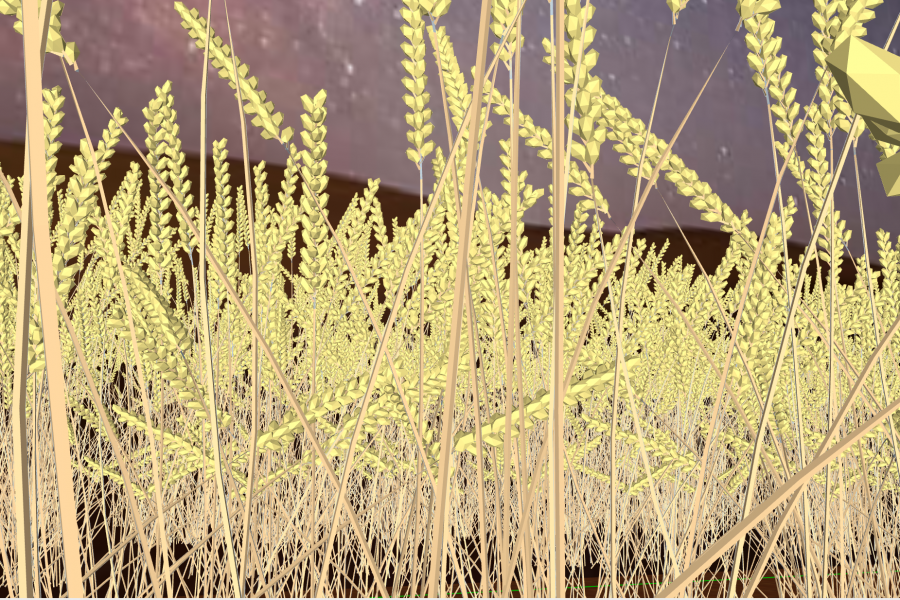 A digital illustration of a field of golden wheat.