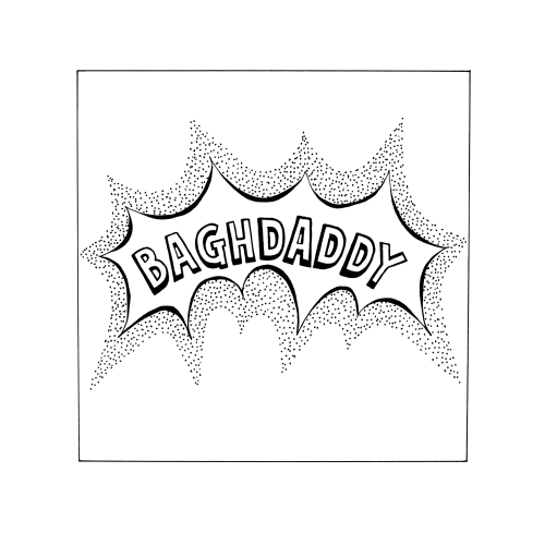 A cartoon image of the title 'Baghdaddy' written in bold writing.